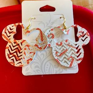 Minnie Mouse Earrings with Candy Cane Faux Leather